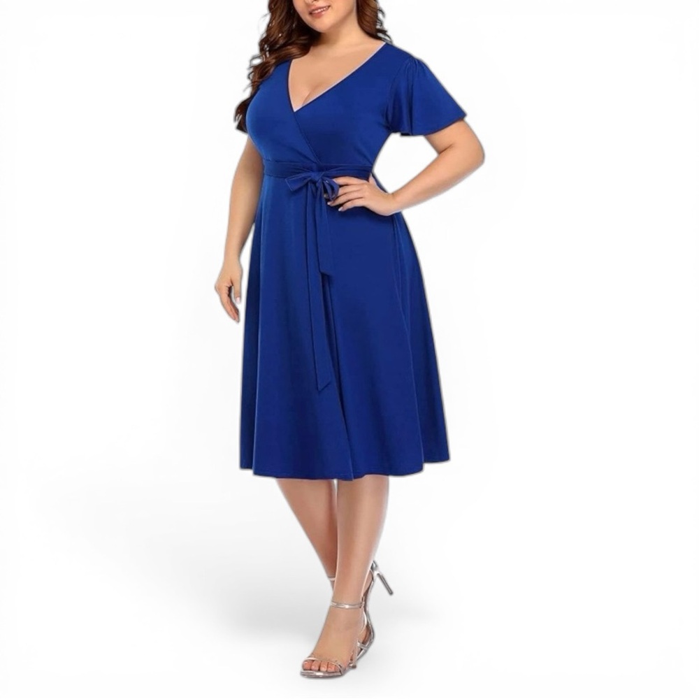 Pinup Fashion Royal Blue Surplice Midi Dress Size 14W NWT